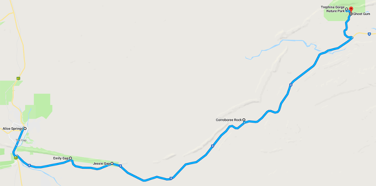 Route Map: Alice Springs to Traphina Gorge