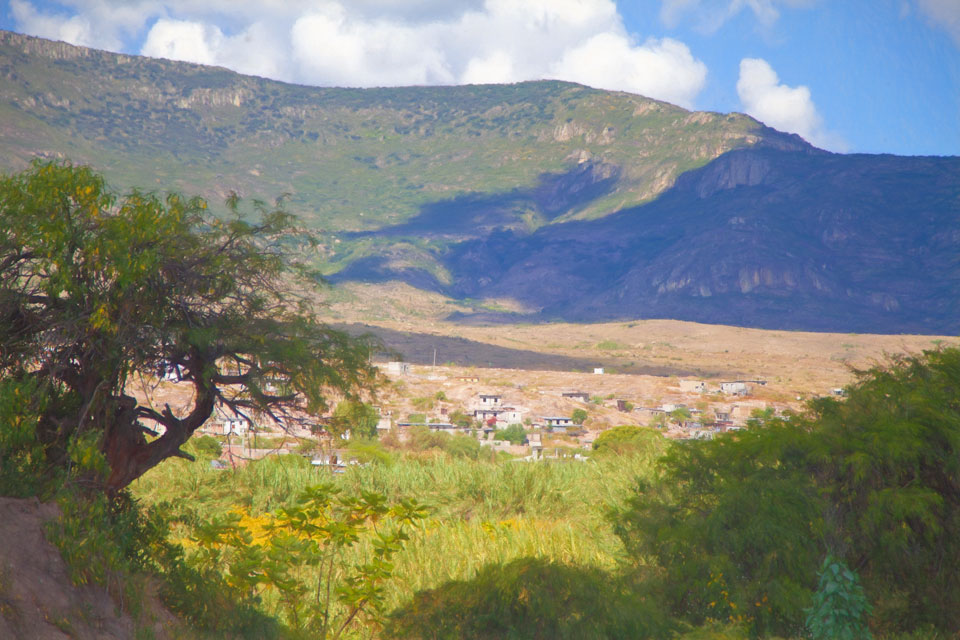 View over valley to hills