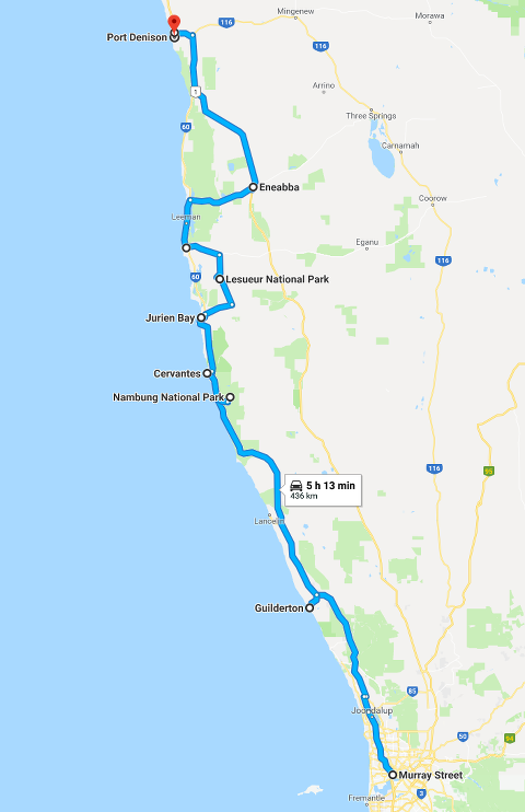 Route map: Perth to Dongara - Port Denison