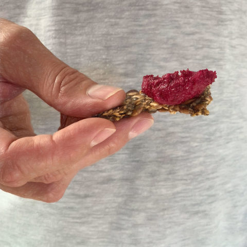 Roast beetroot dip on five seed cracker